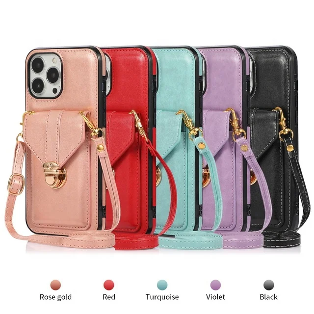Fashion real leather accessories phone case crossbody women phone wallet case for iphone 13 series