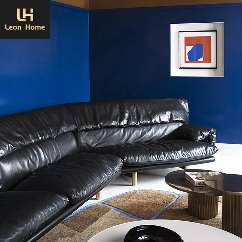 Italy Modern Sectional Sofa Baxter Jo Modular Sofa Set Black Leather Couch  Leisure Sofa