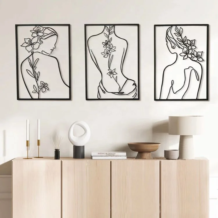 Female Metal Line Art Flower Wall Frames Decoration Aesthetic Room Decor Nordic Home Decor