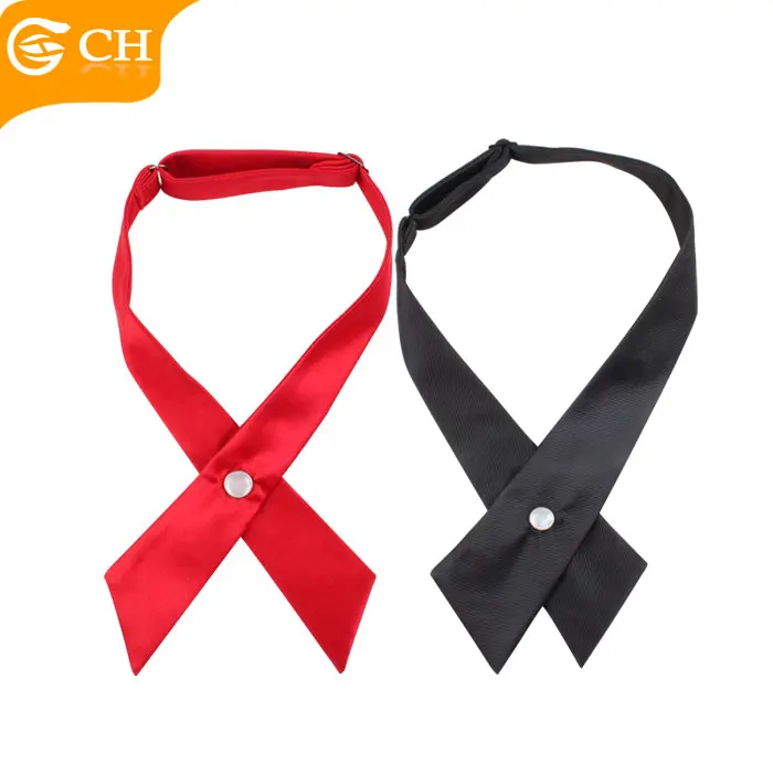 Custom Fashion Pure Color Polyester School Uniform Crossed Bow Tie For Children