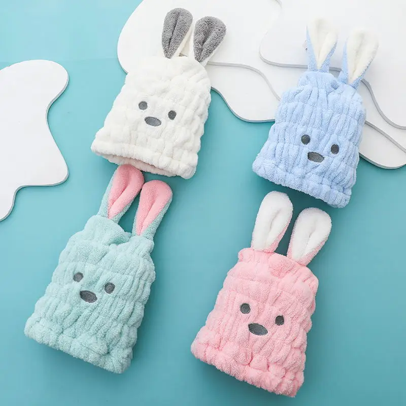 kids cute rabbit design elastic Hair towel microfiber quick dry wrap turban bath shower head towel