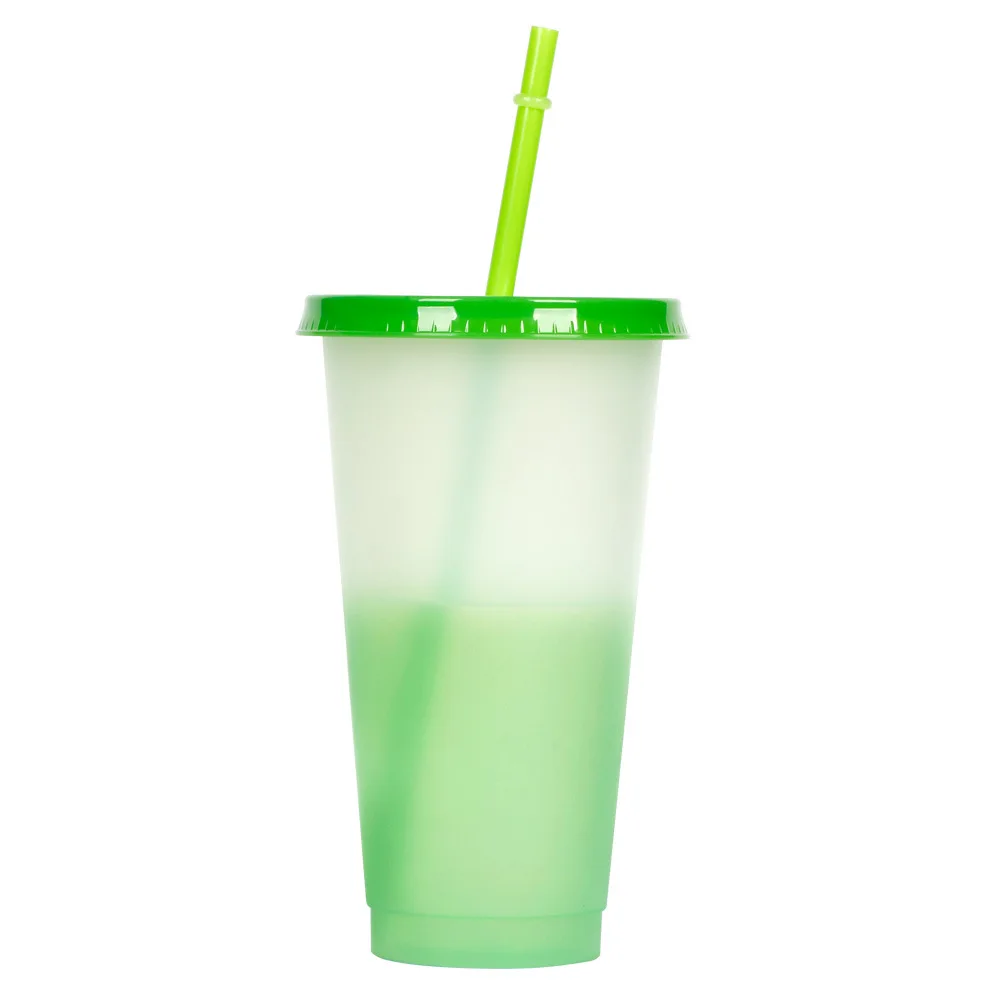 24oz 710ml 10 Pcs Colored Set Reusable Plastic Coffee Cup Set Magic Mug Cold Water Color Changing Cup with Lid and Straw
