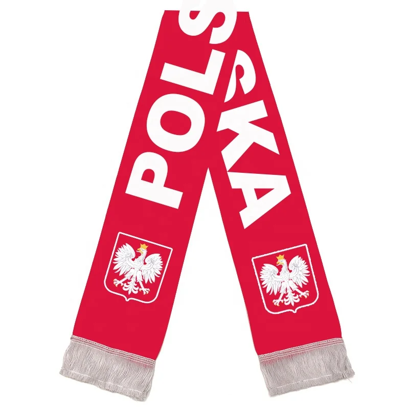 NUOXIN Wholesale Custom Print Poland Country Flag Football Fan Scarf for 2022 Football Match