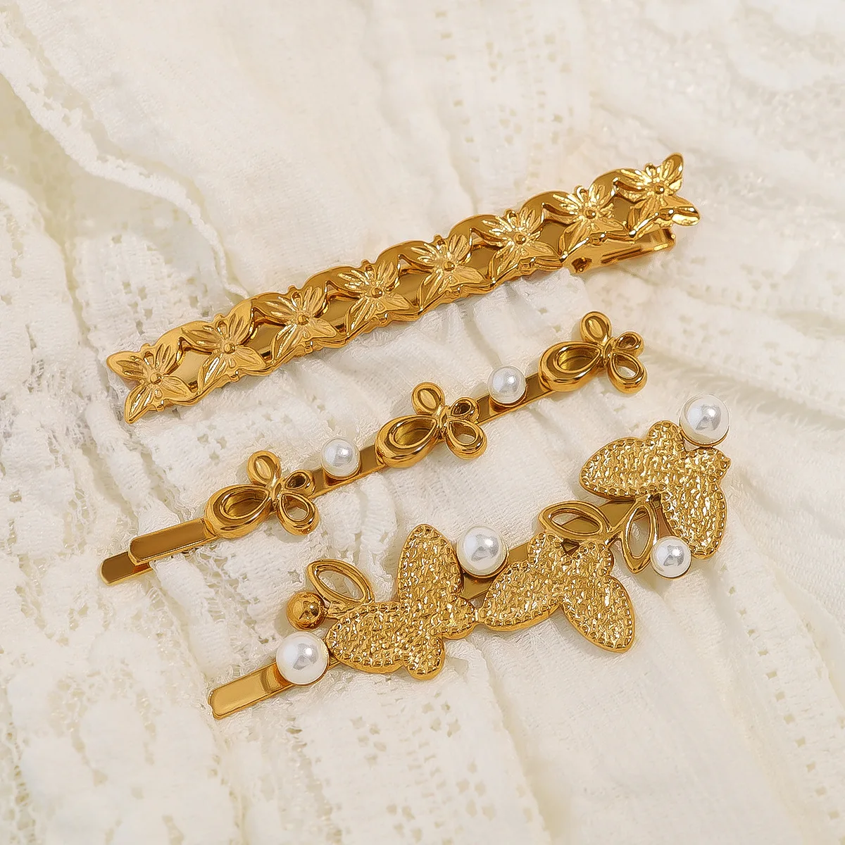 Butterfly Metal Hairpin Fashion Jewelry BB Clip for Girls with Pearl Crystal Korean Trend Hair Accessories Made Stainless steel