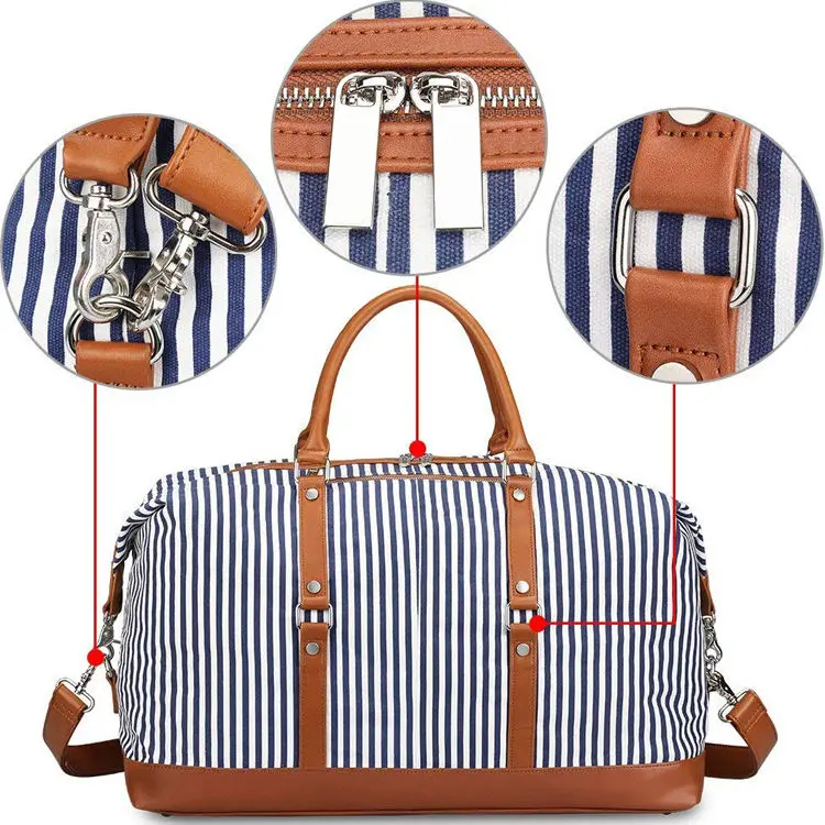 Travel Canvas Duffel Carry on Genuine Leather Overnight Weekender Bag for Women