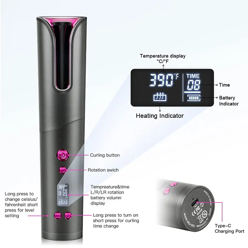 Automatic Cordless Hair Curler Rotating Rollers Hair Care and Styling Appliances Portable Wireless Auto Hair Curling Irons
