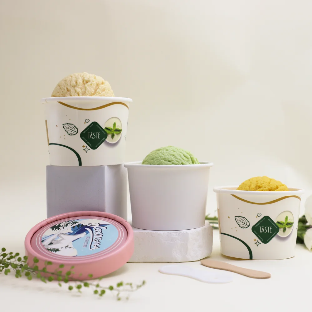 High Quality Disposable Paper Cup 3oz 4oz 5oz 6oz 7oz 8oz 12oz Custom Logo Ice Cream Paper Cup with Lid