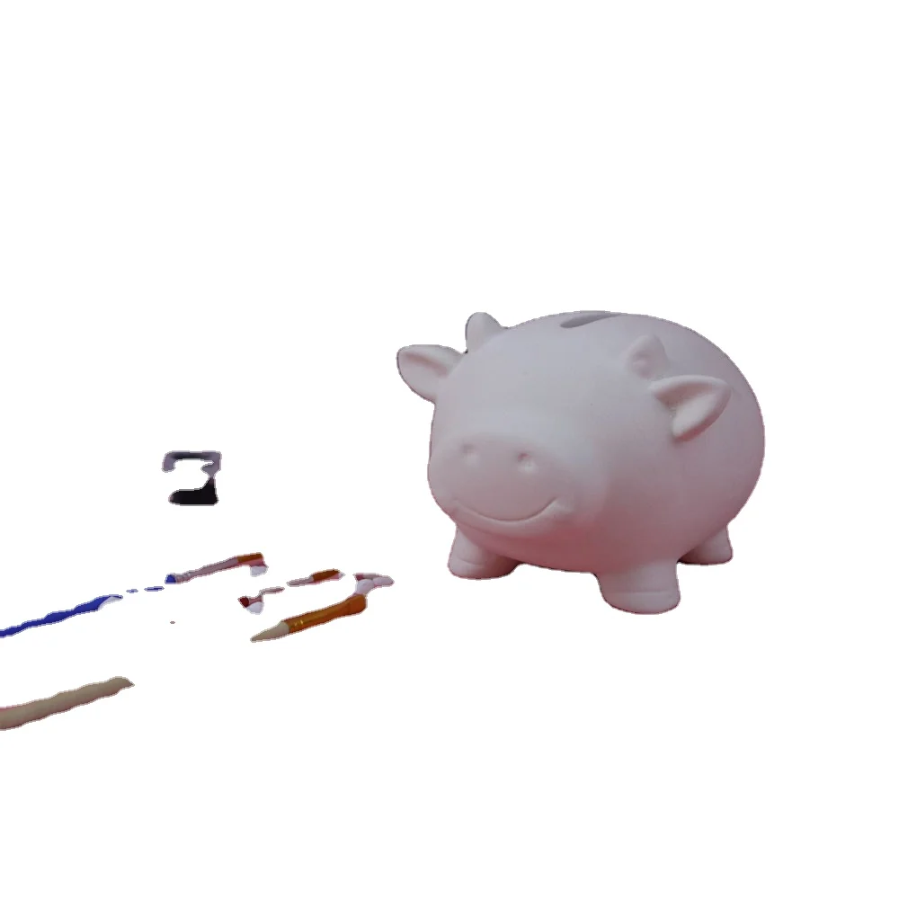 wholesale DIY kid toy white ceramic piggy bank