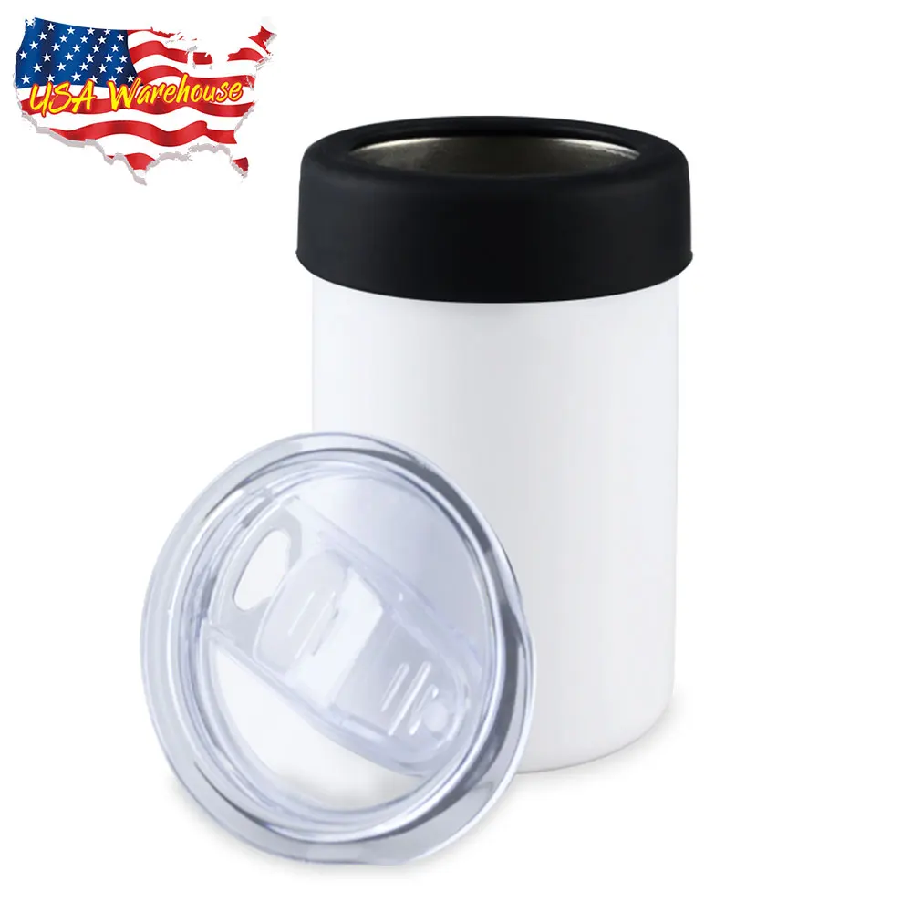 US warehouse 12oz sublimation wide straight tumblers kooze wine beverage Drink 12 oz sublimation can cooler with duo lids