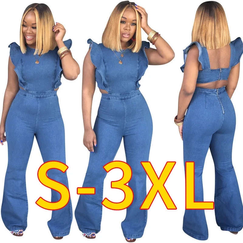 S-3XL New Trendy 2022 Hot Selling Spring Plus Sizes Solid Denim Jeans Plus Size Pants Jumpsuit Women One Piece Jumpsuits