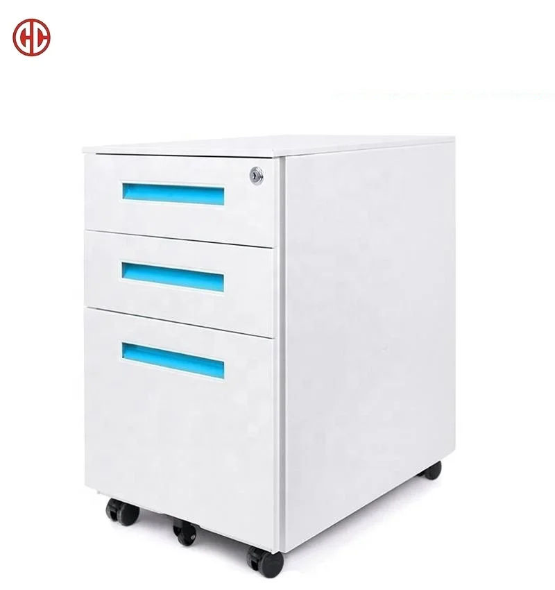 Office Mobile Pedestal Multi Colored Storage Cabinet 3 Drawers Material Locker Cabinet Movable KD Structure Filing Cabinets