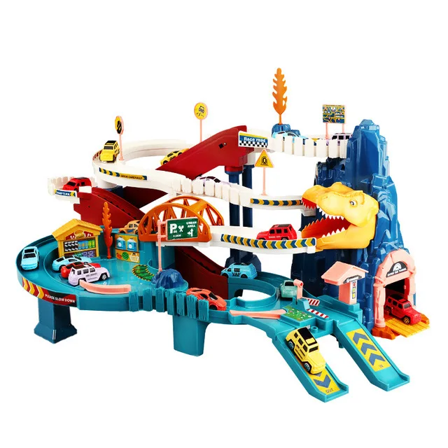 Электрический Железнодорожный автомобиль динозавр, строительная парковка, приключения, гоночный Железнодорожный автомобиль, игрушки, детский мозг, механические интерактивные железнодорожные автомобили