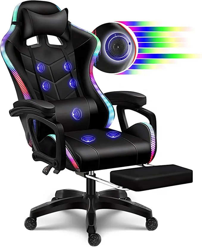 Britain Best Popular New Gaming Chair RGB Gaming Chair with Speaker Optional LED RGB Music Silla Lumbar Support Gaming Chair