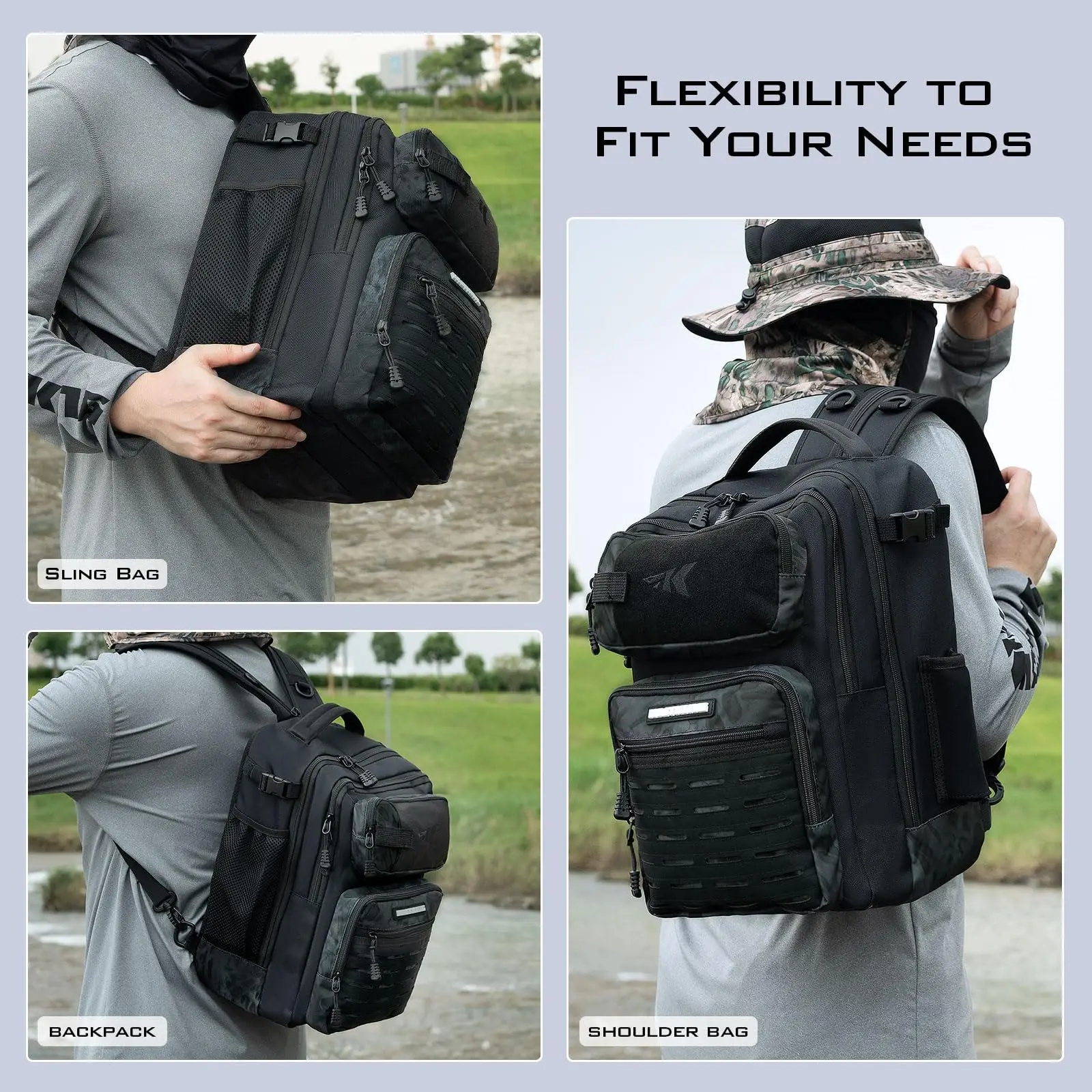Multifunctional Lightweight Rod Tackle Storage Bag Tactical Fishing Tackle Sling Pack Fishing Fisherman Bag for Fishing Hunting