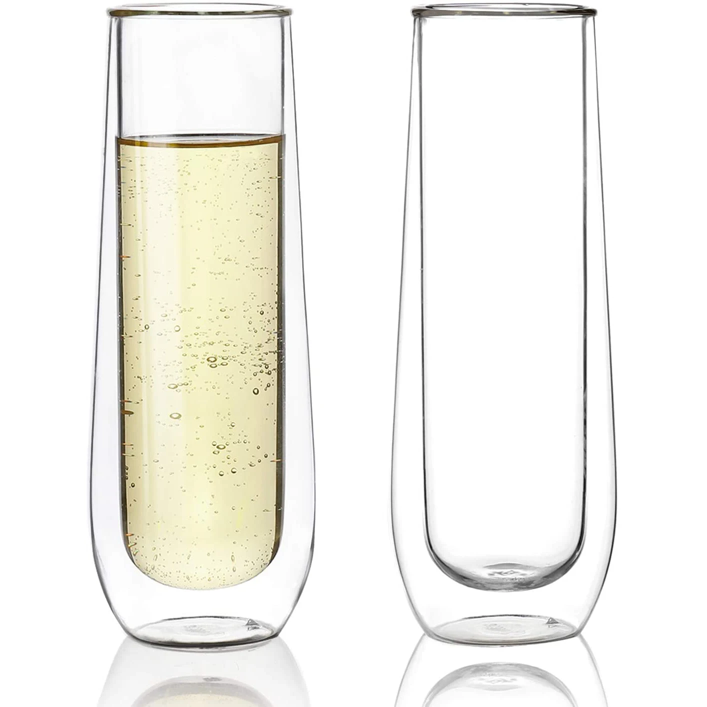 Double Wall Borosilicate Footless Champagne Cup Clear Wine Glass for Home Bar