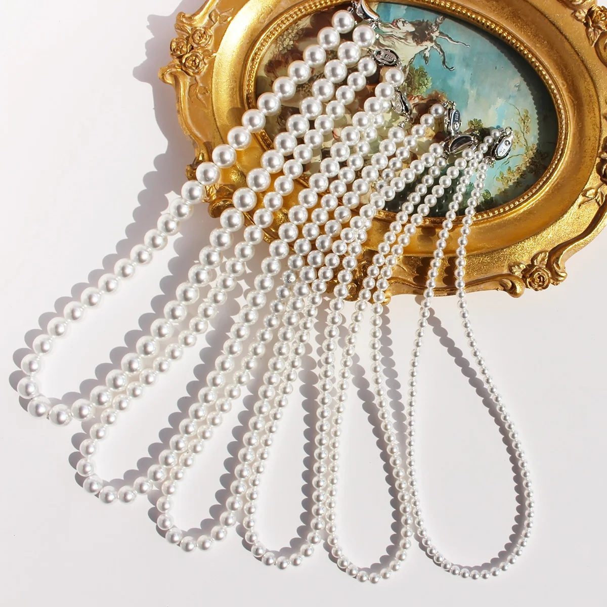 Crystal Pearl necklace classic all-match strong light white pearl clavicle chain imitation 925 yuan treasure buckle 965