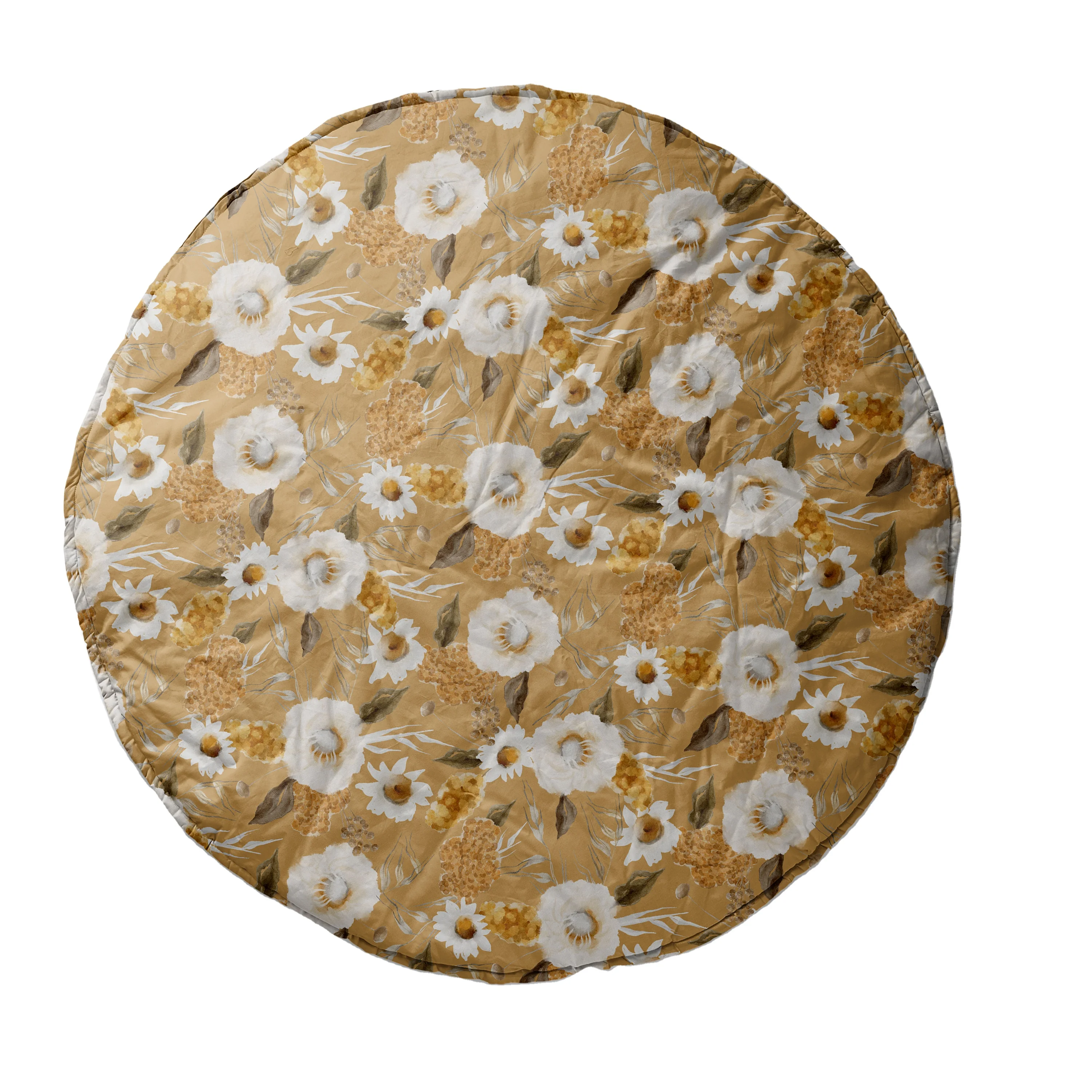 Lovely and soft linen floral print custom well made kids room mat baby tummy time play carpet