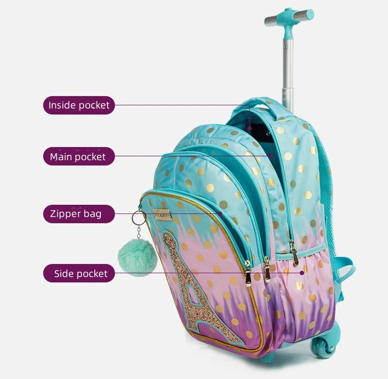 Four Wheel 3 Piece Set Children Kids Trolley School Bag Backpack with Lunch and Pencil Bag 2023 New Fashion Eiffel Tower Sequins
