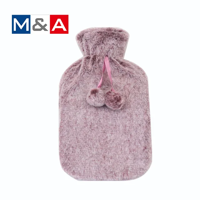 Custom rubber hot water bottle 2 liters  with plush soft fur cover with customized colour