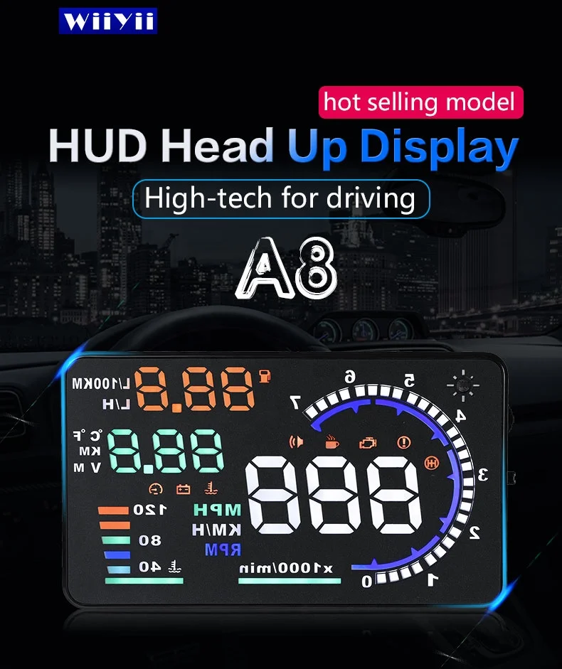 
Hot Selling Digital RPM Meter Display Over Speed Alarm OBD II device LED Headsup Display Car HUD OBD2 