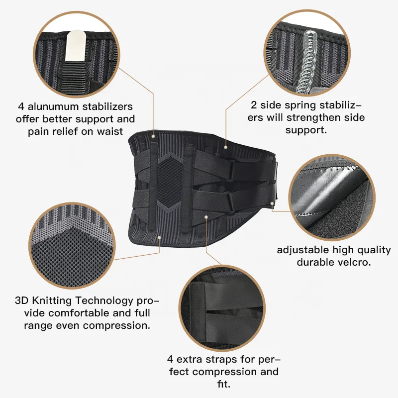 Best Selling Customized Medical Working Men Breathable 4 Alunumum Stabilizers Back Pain Waist Back Brace Lumbar Support Belt