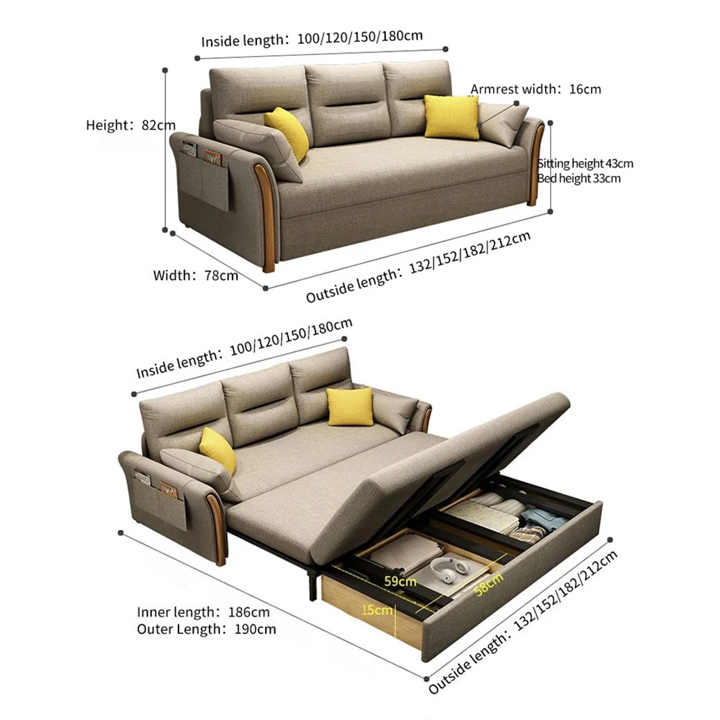 Sofa Bed Furniture Comfortable Couch Bed Sofa Living Room Modern Folding Sofa Bed with Storage