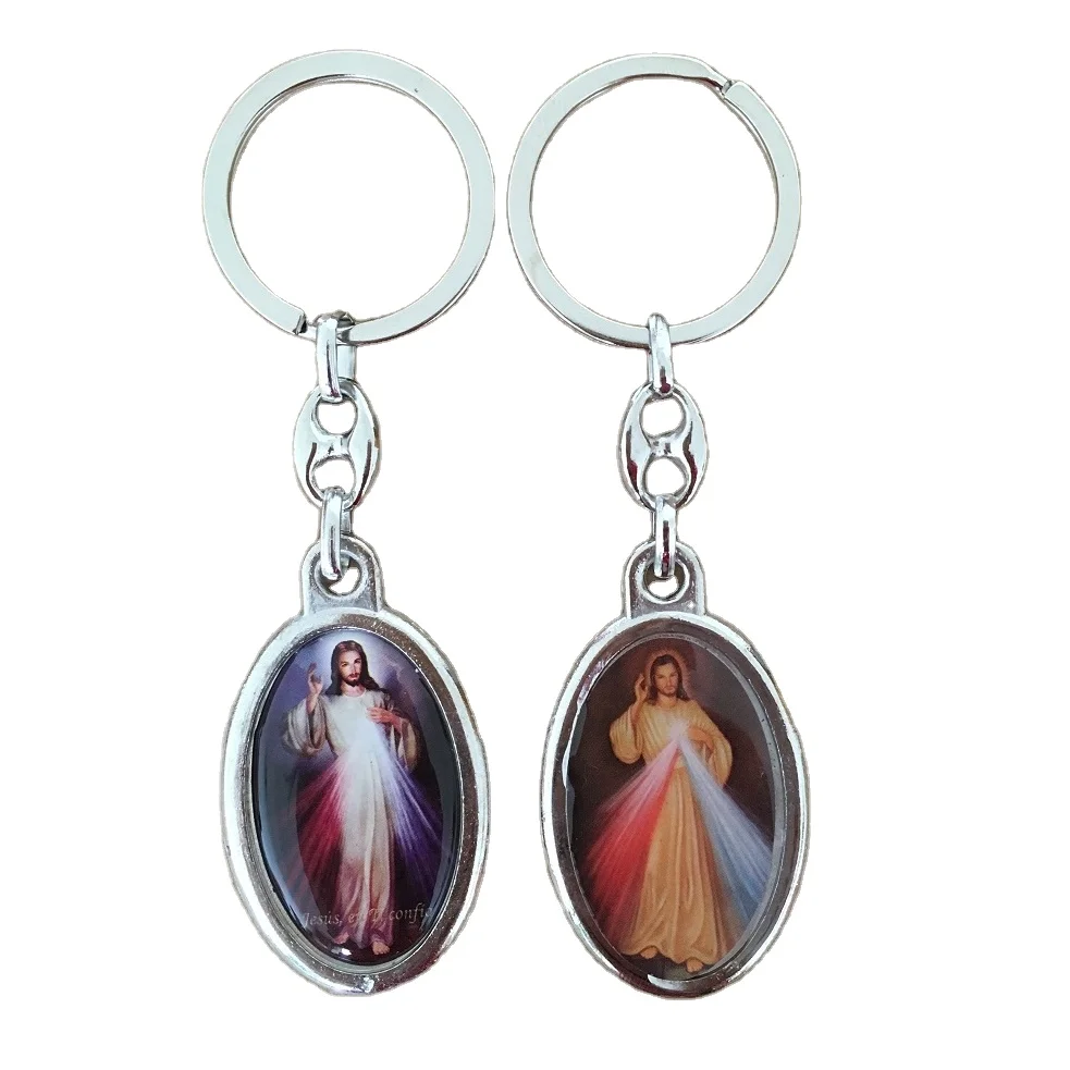 Дела Господа милости религиозные брелок Divine MERCY ключевая цепь кулон значок для ключей с эпоксидной смолы