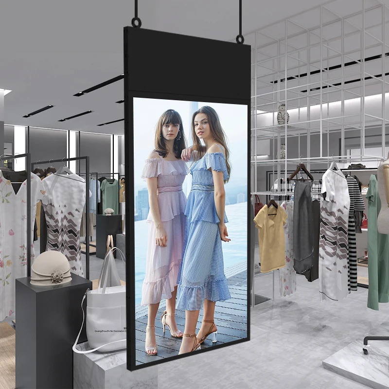 New Design 55 inch Hanging Digital Signage Thin Advertising Video Display Player Double Sided Transparent LCD Screen
