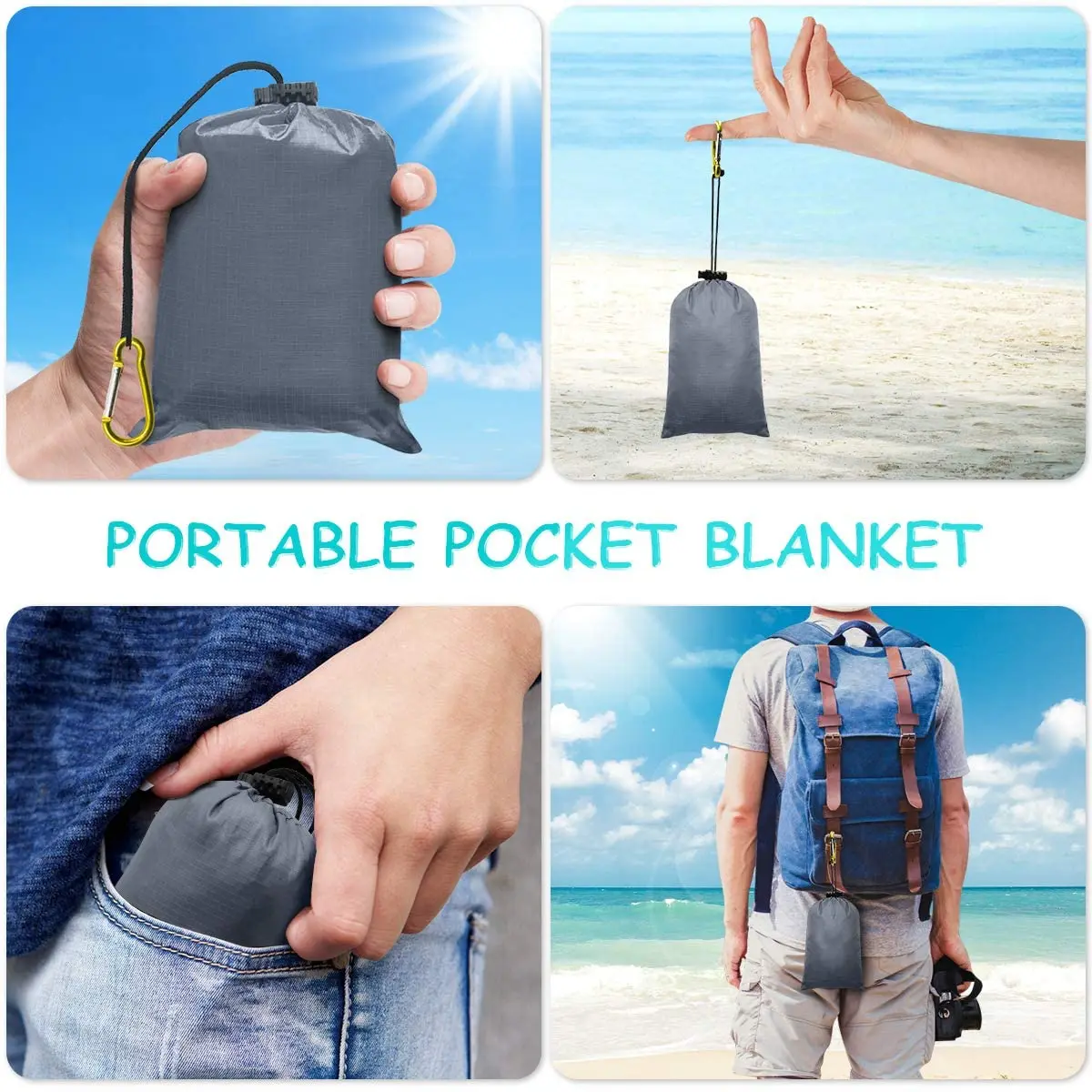 Popular Customized Outdoor Pocket Beach Blanket Small Blanket OEM Beach Mat 60*55inch General Use PKM-002 200pcs CN;ZHE