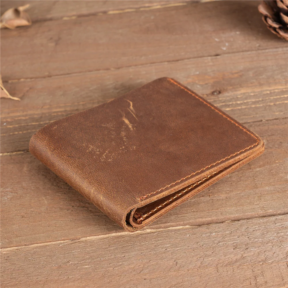 Bifold Vintage Men Crazy Horse Genuine Leather Cow Leather Credit Cards Holder Wallet