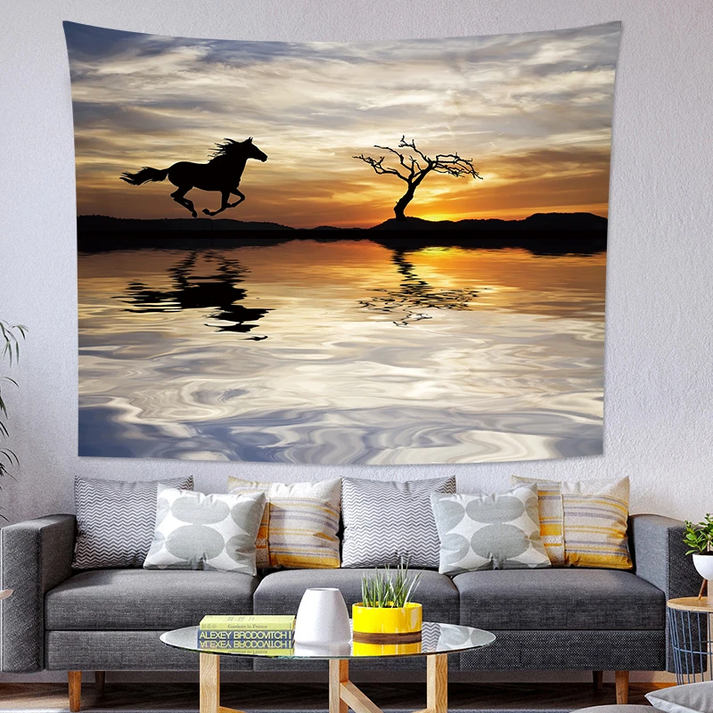 51*59 Inch Galloping Wild Farm Animal Desert Steed  Painting Wall Art Decor Wall Hanging  Bedroom Living Room Horses Tapestry