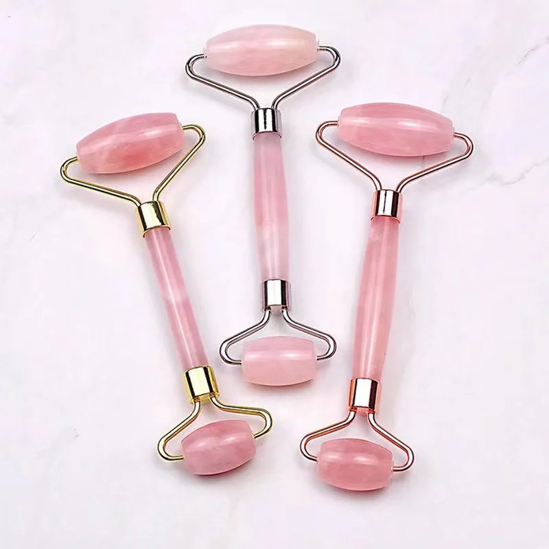 Skin care wholesale beauty tool natural jade facial roller pink crystal quartz stone for roller face