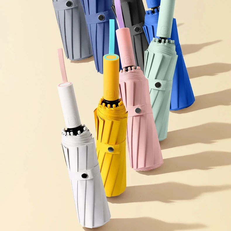 Fully Automatic Folding Umbrella 12 Bone For Sunny And Rainy Wind Resistant Uv Protection 3 Folding Umbrella With Logo Paraguas