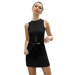 2022 women New summer sports dress nylon waist hip hollow sexy tennis skirt badminton yoga dance gym shirts with shorts pocket