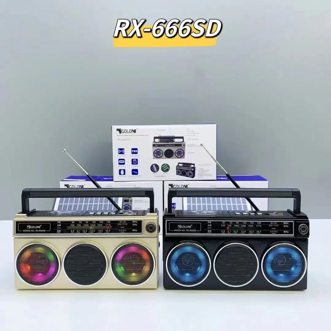 Cross-Border New Arrival Retro BT Audio AM/FM/SW Portable Solar Outdoor Portable Pluggable Radio