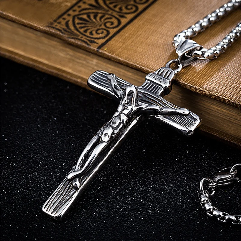 
classic vintage Jesus cross chains necklace for men stainless steel religious christian necklace 