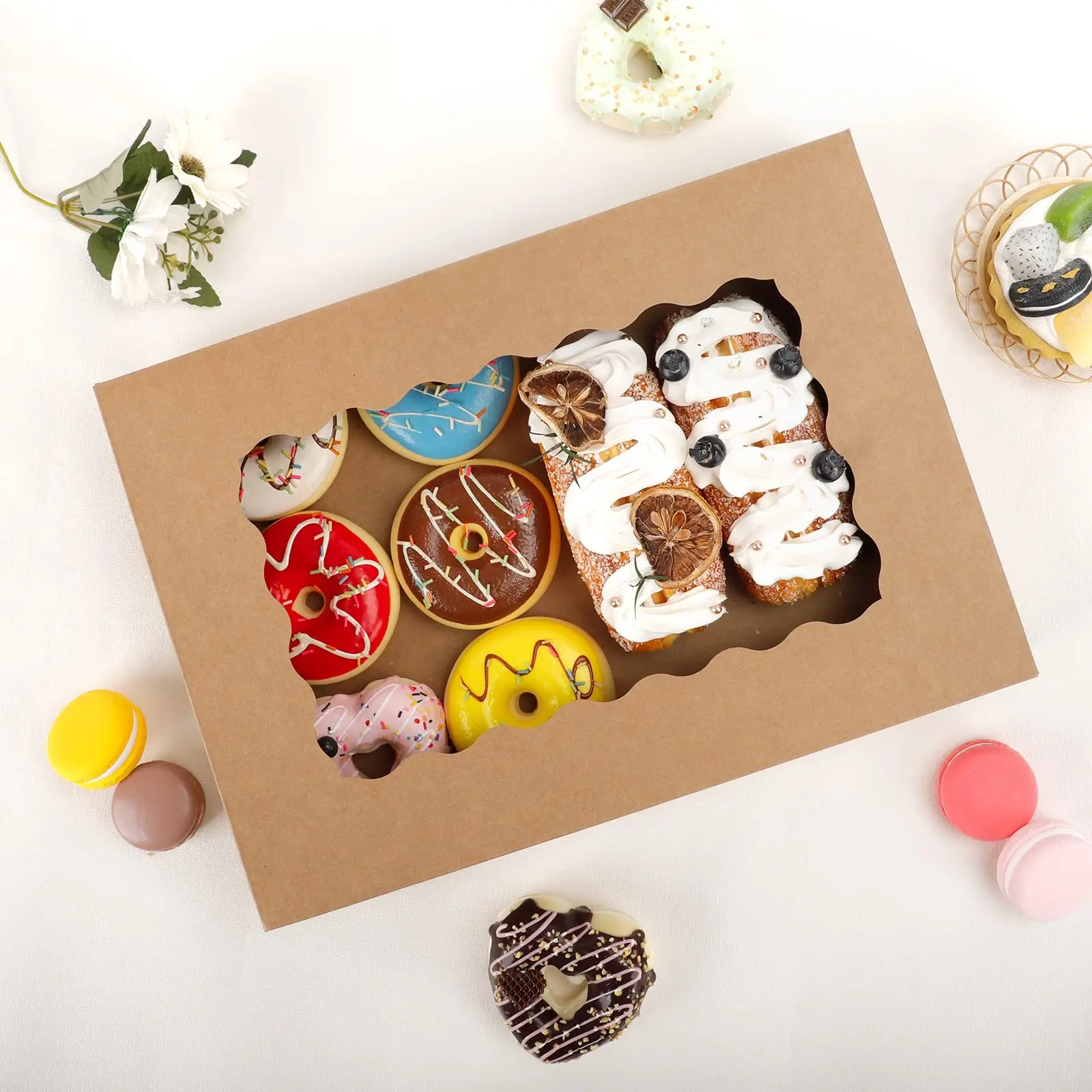 Logo customized  bakery box grease proof oil resistant bakery box kraft box for bakery packaging with clear window