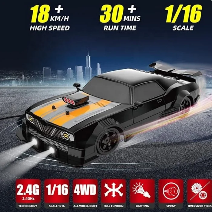 High Speed RC Drifting Car, 1:16 Remote Control Car toy for Drift and Race 2.4Gh 4WD 18KM/H Rechargeable Batteries