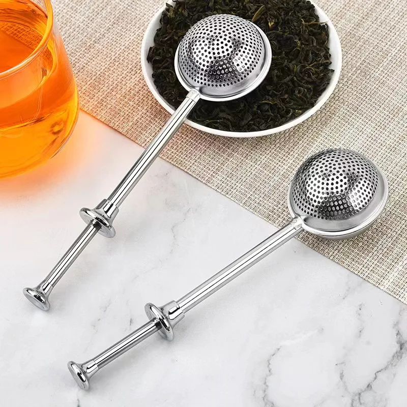 sells Chinese production of food grade stainless steel 304 press type retractable tea filter tea infuser