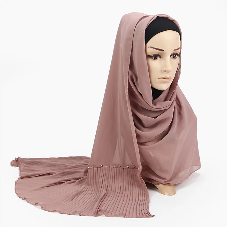 MXCHAN SJH2123 latest design classic beaded pleated hijabs muslim scarf hijab chiffon