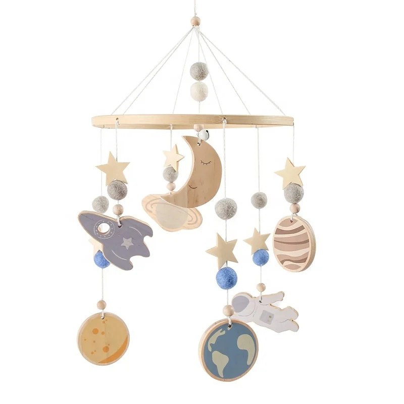 space mobile infant bedroom boho newborn cot wooden space nursery baby crib mobiles hanging decor shower gift soothe toy