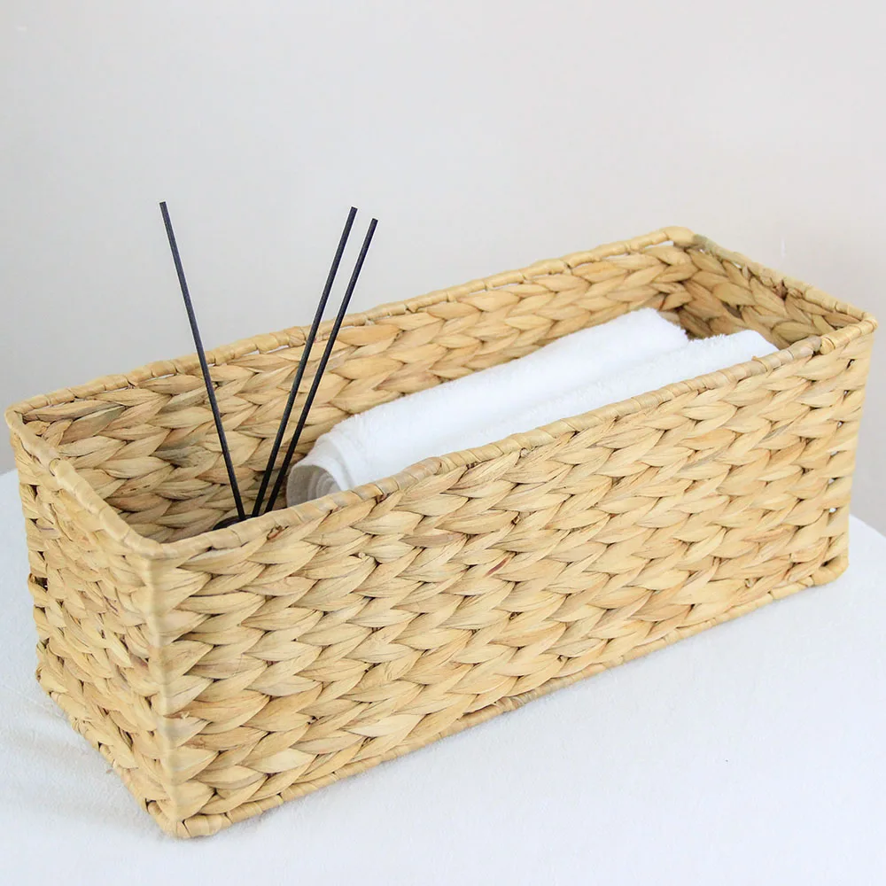 Hight Quality Storage Baskets With Wood Handles Made With Water Hyacinth Rectangular Shape Picnic Basket