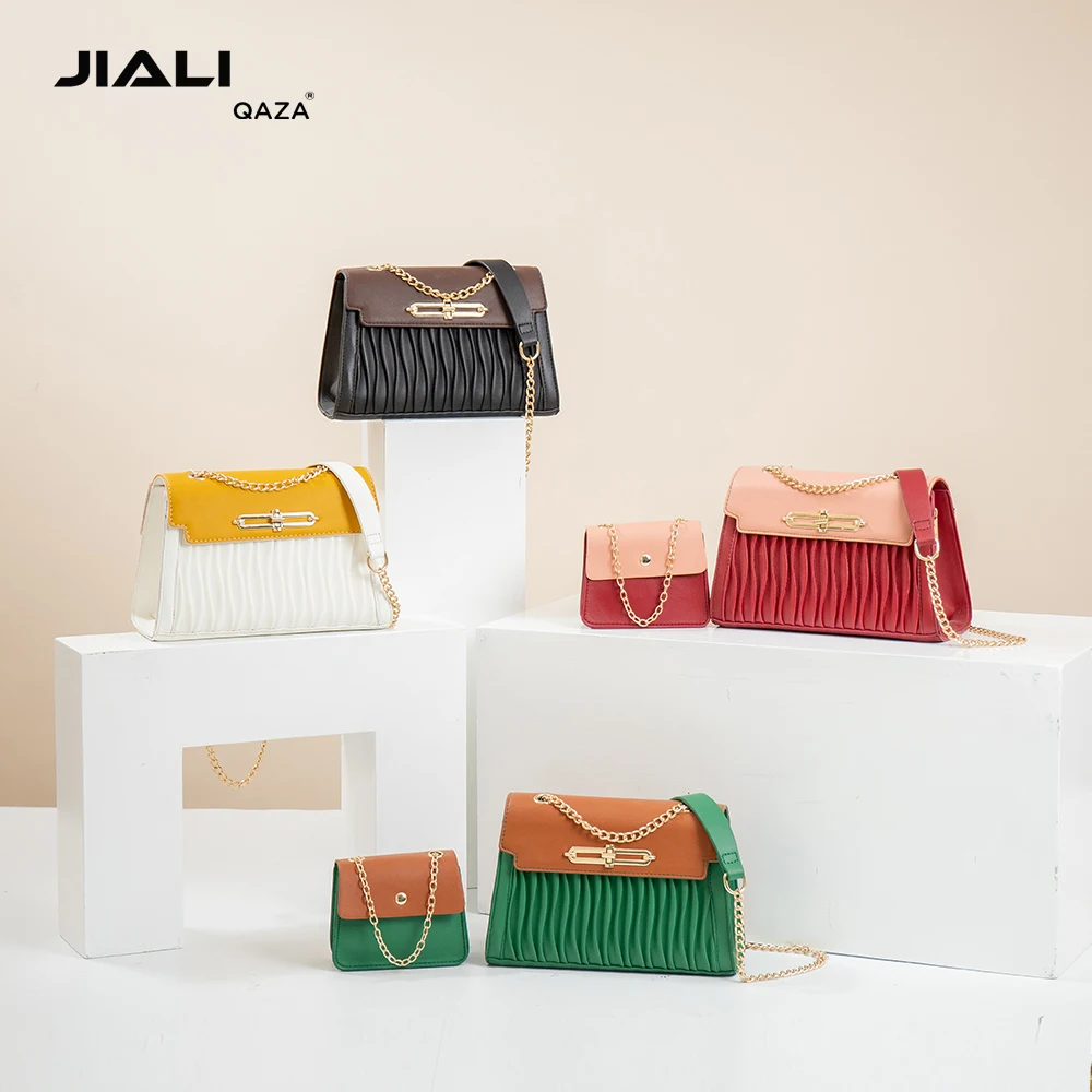 QAZA wholesale luxury women shoulder bags 2023 newest designer fashion pu leather ladies chain crossbody bag set with coin purse