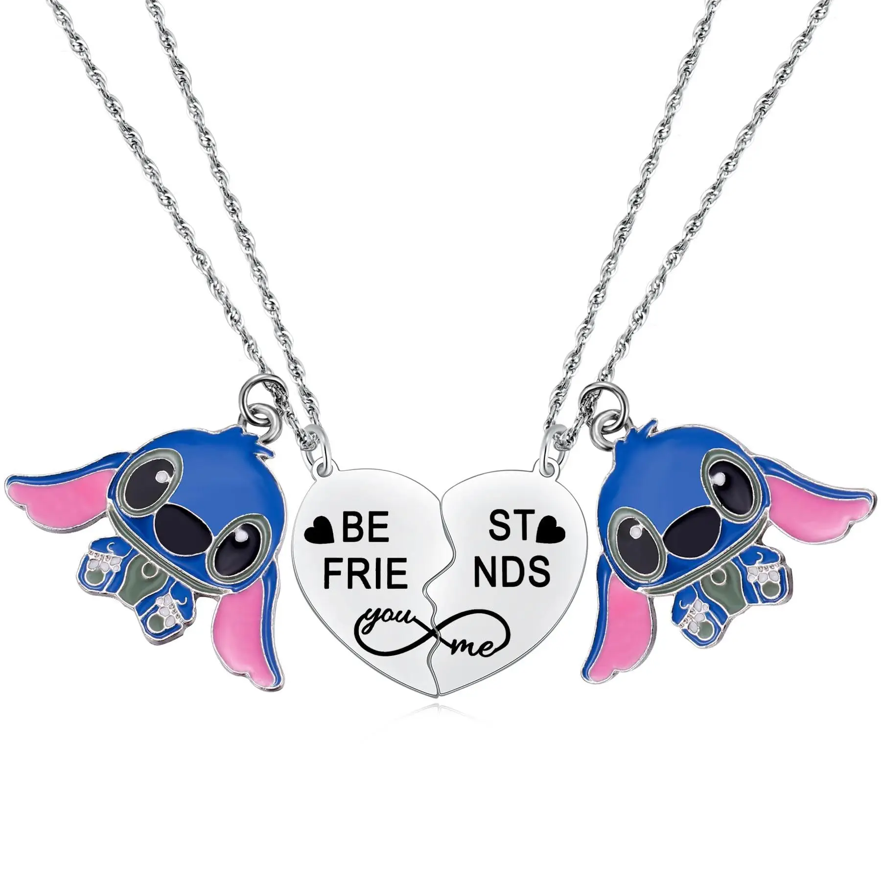 JOYFFO Best Friend Stitch Necklace Trendy Matching Heart Necklace with 2 Lilo Stitch Stuff Jewelry for Friends BFF Bestie
