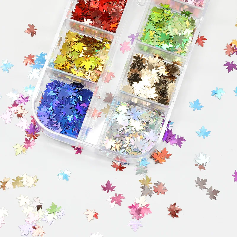 Maple Leaves Nail Art Sequins Holographic Glitter Flakes Paillette Chameleon Stickers For Nails Autumn Design Decor