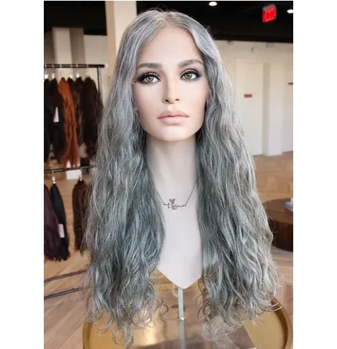 Beautiful Salt And Pepper Color Gray Blonde Natural Wave Unprocessed Natural Human Hair Glueless Transparent Lace Front Wigs
