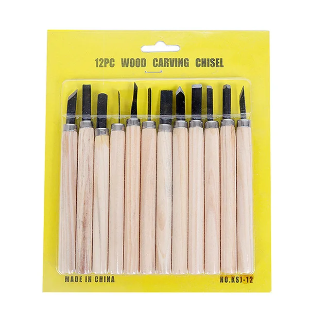 12pcs cost-effective Wood Carving Chisel Knife Hand Tool Set For Basic Detailed Carving Woodworker Gouges