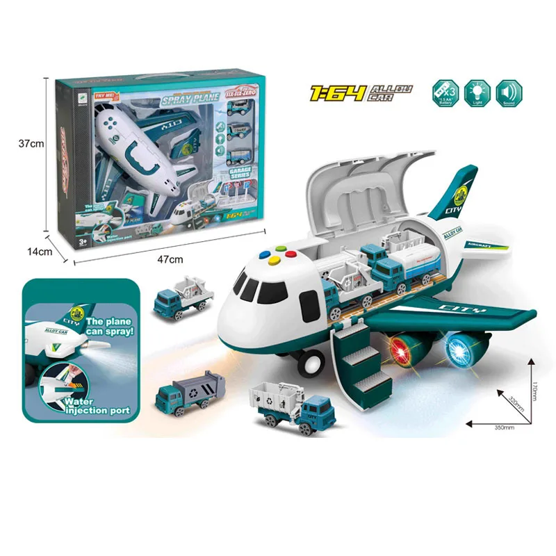 New Design Professional Fun Pretend Play Police Fire Engineering City Alloy Car Deformation Storage Aircraft spray Toys