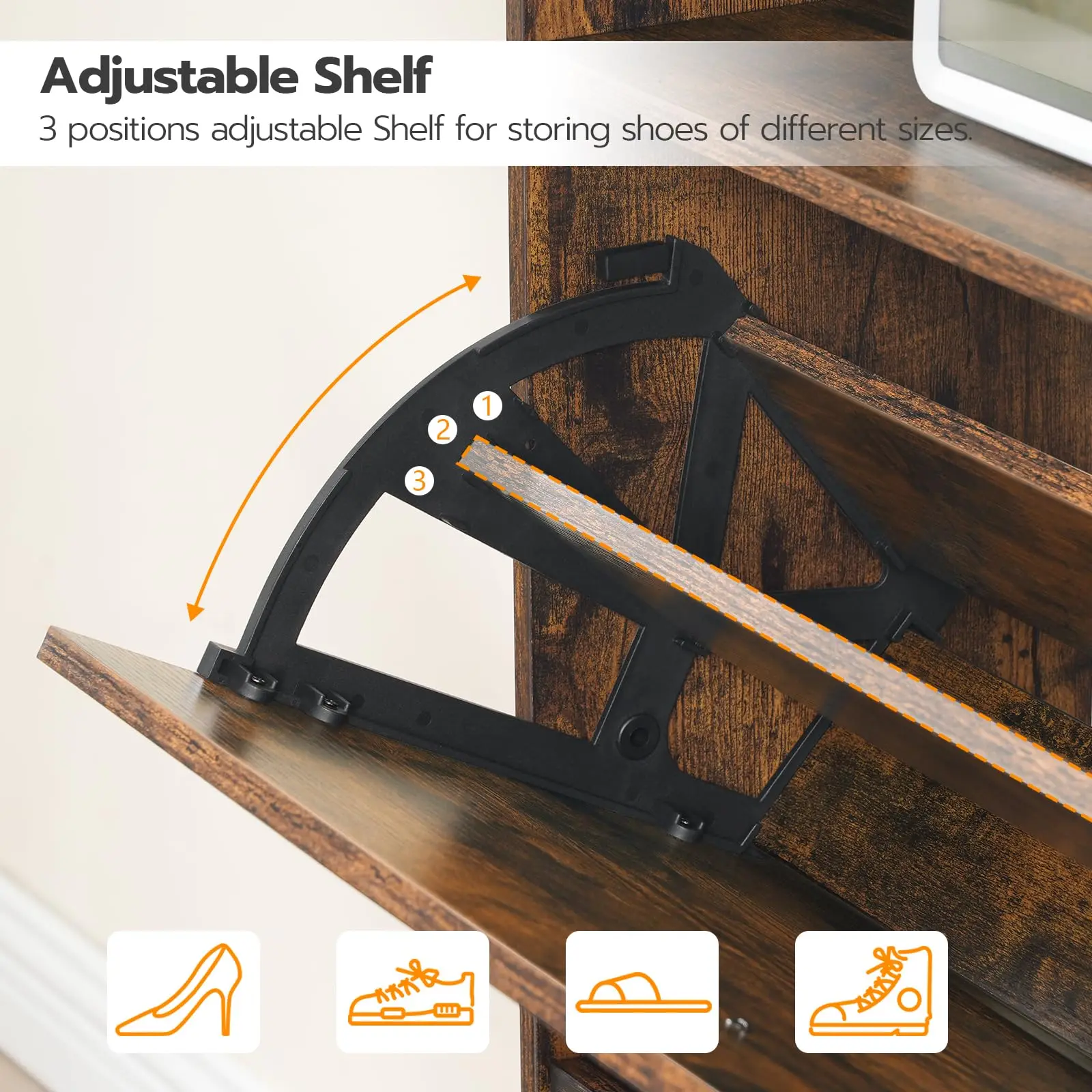 2024 New Farmhouse Style Freestanding Shoe Storage Organizer Cabinet Shoe Cabinet with 2 Flip Drawers Open Shelves for Entryway