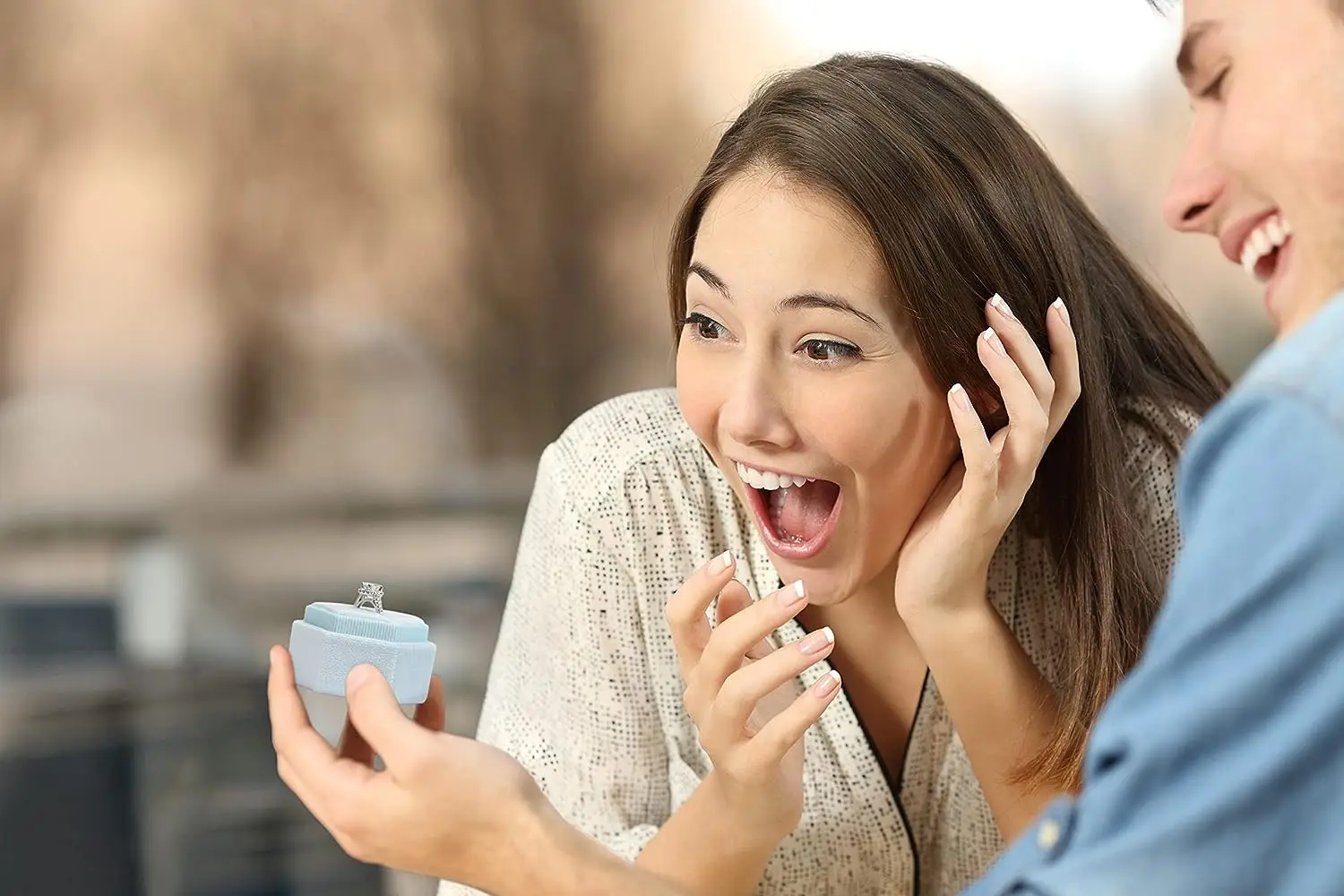 Wedding Ring Box For Engagement Double Ring Hexagon Jewelry Box Packaging Velvet Jewelry Ring Box